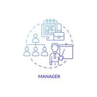 Manager blue gradient concept icon. Administration and control. Business career abstract idea thin line illustration. Isolated outline drawing. Roboto-Medium, Myriad Pro-Bold fonts used vector