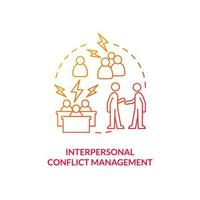 Interpersonal conflict management red gradient concept icon. Skills for HR abstract idea thin line illustration. Isolated outline drawing. Roboto-Medium, Myriad Pro-Bold fonts used vector