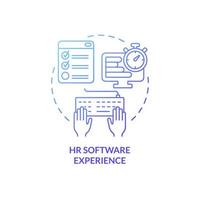 HR software experience blue gradient concept icon. Skills for human resources abstract idea thin line illustration. Isolated outline drawing. Roboto-Medium, Myriad Pro-Bold fonts used vector