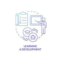 Learning and development blue gradient concept icon. Adaptation process. HR abstract idea thin line illustration. Isolated outline drawing. Roboto-Medium, Myriad Pro-Bold fonts used vector