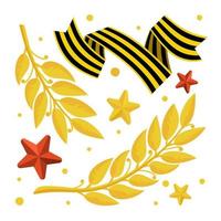 Victory Day May 9 symbols of the holiday Laurel branches stars St. George ribbon Vector illustration