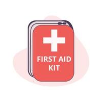 First aid kit box flat object. Medicine chest with cross. Medications for emergency.