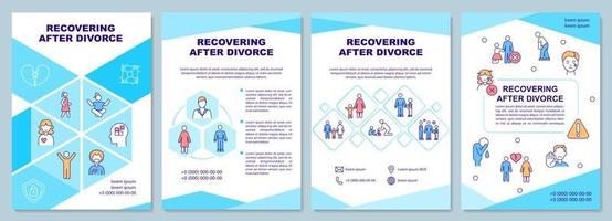 Recovering after divorce blue brochure template. Support care. Booklet print design with linear icons. Vector layouts for presentation, annual reports, ads. Arial-Black, Myriad Pro-Regular fonts used