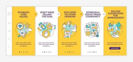 Ways to establish transparency yellow onboarding template. Business growth. Responsive mobile website with linear concept icons. Web page walkthrough 5 step screens. Lato-Bold, Regular fonts used vector