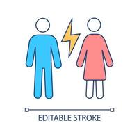 Conflict in couple RGB color icon. Misunderstanding in relationship. Divorce and separation. Isolated vector illustration. Simple filled line drawing. Editable stroke. Arial font used
