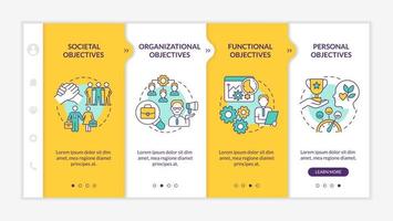 Objectives of Human resources management yellow onboarding template. Responsive mobile website with linear concept icons. Web page walkthrough 4 step screens. Lato-Bold, Regular fonts used vector