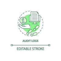 Audit logs green concept icon. Digital information protection abstract idea thin line illustration. Isolated outline drawing. Editable stroke. Roboto-Medium, Myriad Pro-Bold fonts used vector