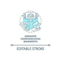 Adequate communication bandwidth turquoise concept icon. Data cyber security abstract idea thin line illustration. Isolated outline drawing. Editable stroke. Roboto-Medium, Myriad Pro-Bold fonts used vector