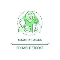 tokens de seguridad icono de concepto verde. seguridad de datos de criptomoneda idea abstracta ilustración de línea delgada. dibujo de contorno aislado. trazo editable. roboto-medium, innumerables fuentes pro-bold utilizadas vector