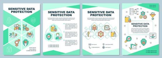 Sensitive data protection green brochure template. Booklet print design with linear icons. Vector layouts for presentation, annual reports, ads. Arial-Black, Myriad Pro-Regular fonts used