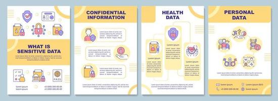 plantilla de folleto amarillo de tipos de datos confidenciales. privacidad segura. diseño de impresión de folletos con iconos lineales. diseños vectoriales para presentación, informes anuales, anuncios. arial-black, innumerables fuentes pro-regulares utilizadas vector