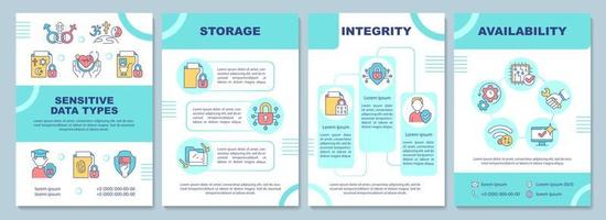 Sensitive data examples mint brochure template. Safe identity. Booklet print design with linear icons. Vector layouts for presentation, annual reports, ads. Arial-Black, Myriad Pro-Regular fonts used