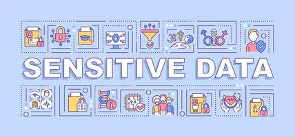 Sensitive data word concepts purple banner. Information privacy. Infographics with linear icons on background. Isolated typography. Vector color illustration with text. Arial-Black font used