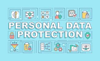 Personal data protection word concepts turquoise banner. Infographics with linear icons on background. Isolated typography. Vector color illustration with text. Arial-Black font used