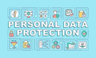 Personal data protection word concepts turquoise banner. Infographics with linear icons on background. Isolated typography. Vector color illustration with text. Arial-Black font used