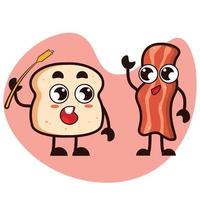 bread and meat cute cartoon character illustration