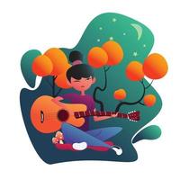 female character playing guitar free download vector