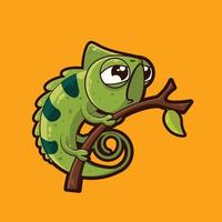 green chameleon cartoon character vector illustration