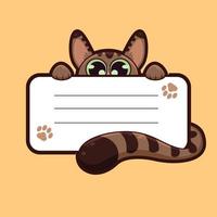 cartoon cute cat with blank white paper vector illustration