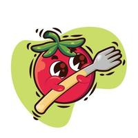 cute little tomato character illustration vector