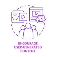 Encourage user-generated purple gradient content concept icon. Customers motivation abstract idea thin line illustration. Isolated outline drawing. Roboto-Medium, Myriad Pro-Bold fonts used vector