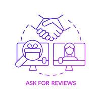 Ask for reviews purple gradient concept icon. Social media promotion. Business openness abstract idea thin line illustration. Isolated outline drawing. Roboto-Medium, Myriad Pro-Bold fonts used vector