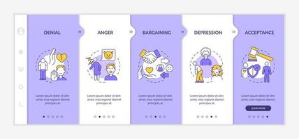 Divorce stages purple and white onboarding template. Mental states. Responsive mobile website with linear concept icons. Web page walkthrough 5 step screens. Lato-Bold, Regular fonts used vector