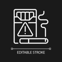 Cigarette smuggling white linear icon for dark theme. Illegal trade. Thin line customizable illustration. Isolated vector contour symbol for night mode. Editable stroke. Pixel perfect. Arial font used