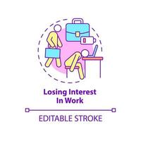 Losing interest in work concept icon. Stress and emotional disorder. Anxiety abstract idea thin line illustration. Isolated outline drawing. Editable stroke. Roboto-Medium, Myriad Pro-Bold fonts used vector