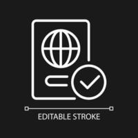 Passport control white linear icon for dark theme. Thin line customizable illustration. Isolated vector contour symbol for night mode. Editable stroke. Pixel perfect. Arial font used