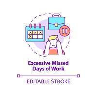 Excessive missed days of work concept icon. Stressed employee. Mental health abstract idea thin line illustration. Isolated outline drawing. Editable stroke. Roboto-Medium, Myriad Pro-Bold fonts used vector