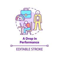 Drop in performance concept icon. Tiredness and burnout. Anxiety of hard work abstract idea thin line illustration. Isolated outline drawing. Editable stroke. Roboto-Medium, Myriad Pro-Bold fonts used vector
