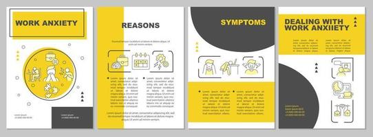 Work anxiety yellow brochure template. Emotional disorder issues. Booklet print design with linear icons. Vector layouts for presentation, annual reports, ads. Arial, Myriad Pro-Regular fonts used