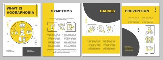 Plantilla de folleto amarillo de agorafobia. desorden de ansiedad social. diseño de impresión de folletos con iconos lineales. diseños vectoriales para presentación, informes anuales, anuncios. arial, innumerables fuentes pro-regulares utilizadas vector