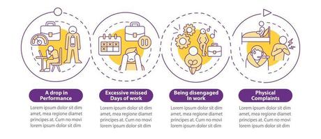 Workplace anxiety causes purple circle infographic template. Data visualization with 4 steps. Process timeline info chart. Workflow layout with line icons. Myriad Pro-Bold, Regular fonts used vector