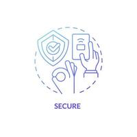 Secure blue gradient concept icon. Safe payment. Wireless solution. Touchless system abstract idea thin line illustration. Isolated outline drawing. Roboto-Medium, Myriad Pro-Bold fonts used vector