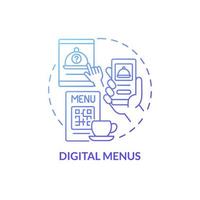 Digital menus blue gradient concept icon. E commerce service. Touchless system abstract idea thin line illustration. Isolated outline drawing. Roboto-Medium, Myriad Pro-Bold fonts used vector