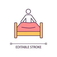 Making bed RGB color icon. Everyday morning routine. Household and chores. Order in bedroom. Isolated vector illustration. Simple filled line drawing. Editable stroke. Arial font used