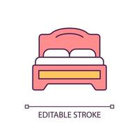 Comfortable double bed RGB color icon. Furniture for home and hotel room. Sleep quality. Time to rest. Isolated vector illustration. Simple filled line drawing. Editable stroke. Arial font used