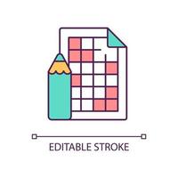 Solving sudoku RGB color icon. Game for mind training. Intellectual development. Mental activity. Isolated vector illustration. Simple filled line drawing. Editable stroke. Arial font used