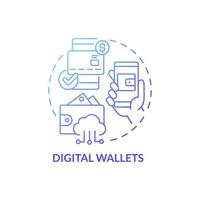 Digital wallets blue gradient concept icon. Online account. Touchless system abstract idea thin line illustration. Isolated outline drawing. Roboto-Medium, Myriad Pro-Bold fonts used vector