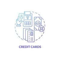 Credit cards blue gradient concept icon. E wallets and payment online. Touchless system abstract idea thin line illustration. Isolated outline drawing. Roboto-Medium, Myriad Pro-Bold fonts used vector