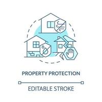 Property protection turquoise concept icon. Disaster threat reduction abstract idea thin line illustration. Isolated outline drawing. Editable stroke. Roboto-Medium, Myriad Pro-Bold fonts used vector