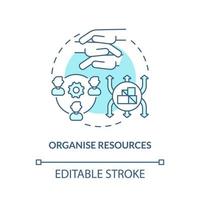 Organise resources turquoise concept icon. Humanitarian help abstract idea thin line illustration. Isolated outline drawing. Editable stroke. Roboto-Medium, Myriad Pro-Bold fonts used vector