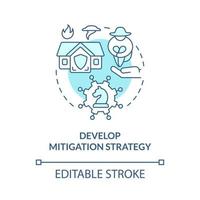 Develop mitigation strategy turquoise concept icon. Disaster risk abstract idea thin line illustration. Isolated outline drawing. Editable stroke. Roboto-Medium, Myriad Pro-Bold fonts used vector