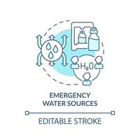 Emergency water sources turquoise concept icon. Bottles of drinks abstract idea thin line illustration. Isolated outline drawing. Editable stroke. Roboto-Medium, Myriad Pro-Bold fonts used vector