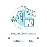 icono del concepto turquesa de evacuación del edificio. plan de salida de emergencia para rescate idea abstracta ilustración de línea delgada. dibujo de contorno aislado. trazo editable. roboto-medium, innumerables fuentes pro-bold utilizadas vector