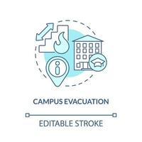 Campus evacuation turquoise concept icon. University attendants aid abstract idea thin line illustration. Isolated outline drawing. Editable stroke. Roboto-Medium, Myriad Pro-Bold fonts used vector