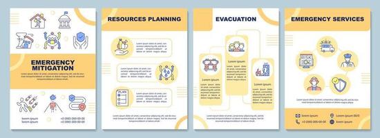 Emergency mitigation brochure template. Resources planning. Booklet print design with linear icons. Vector layouts for presentation, annual reports, ads. Arial-Black, Myriad Pro-Regular fonts used