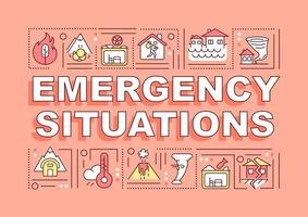 Emergency situations word concepts orange banner. Hazard damage. Infographics with linear icons on background. Isolated typography. Vector outline color illustration with text. Arial-Black font used